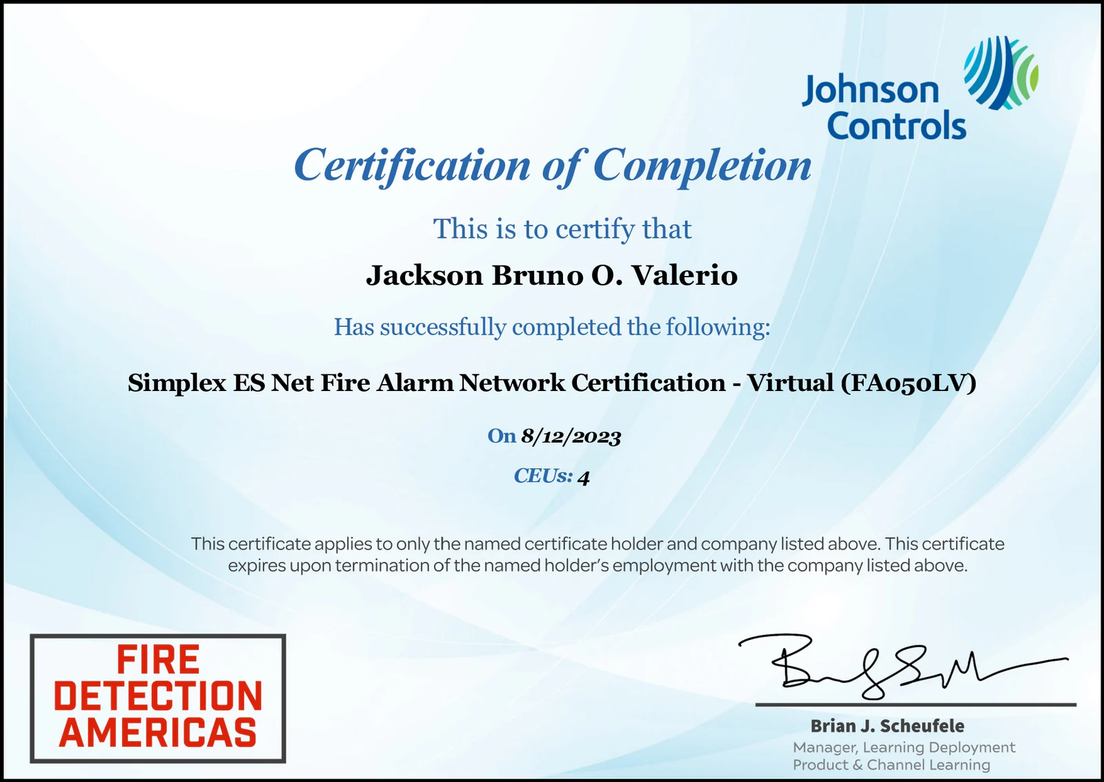 Certificado Simplex ES Net Fire Alarm Network
