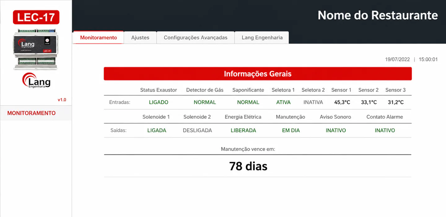 Interface do servidor web do controlador LEC-17