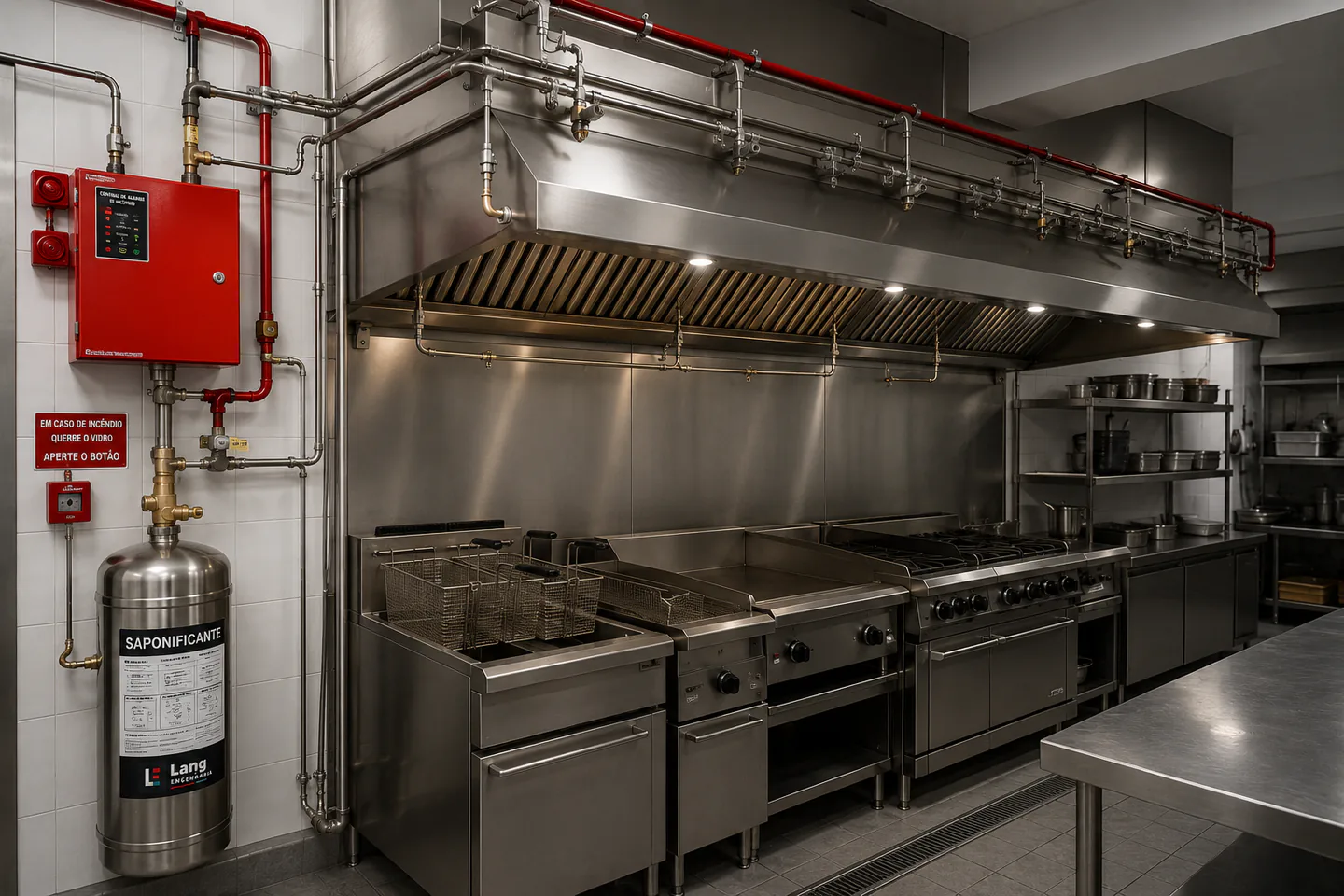 Sistema fixo de extin&ccedil;&atilde;o para cozinha profissional